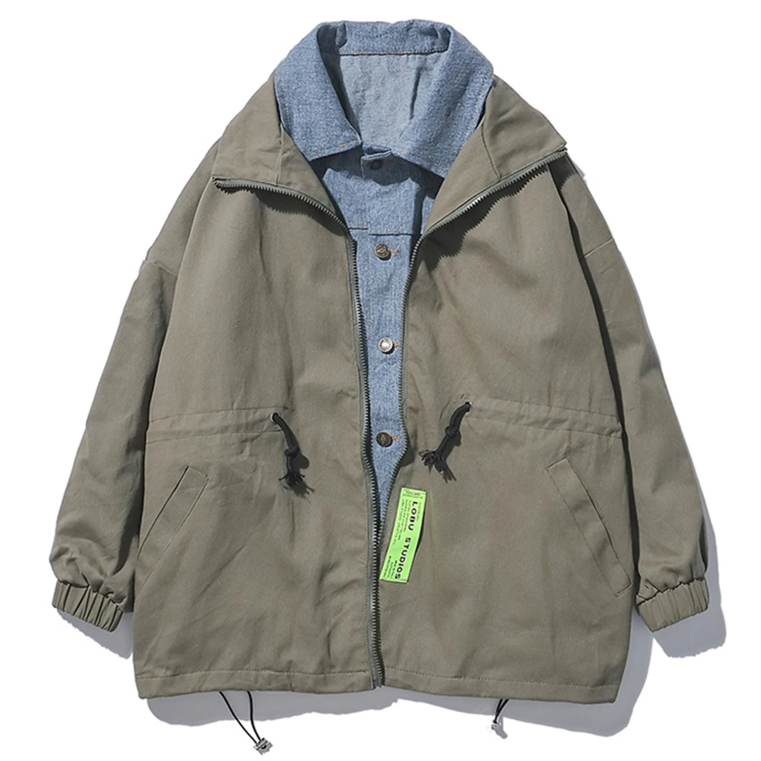 Мужские куртки карго с фальш вставкой повседневные хлопковые пальто свободного