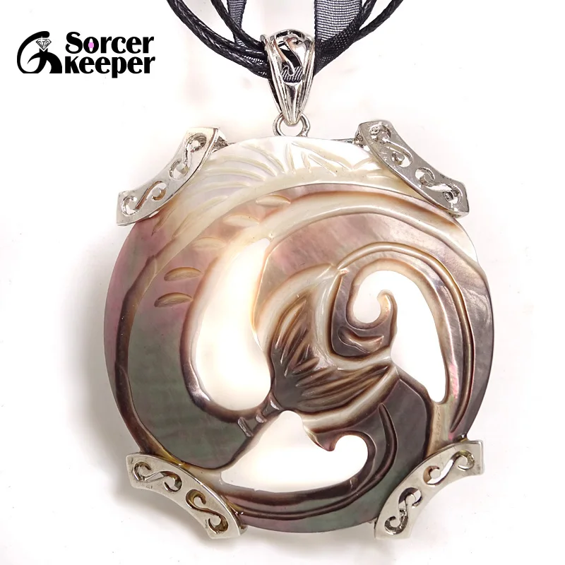 Винтажный натуральный кулон с жемчужной раковиной античный посеребренный в виде