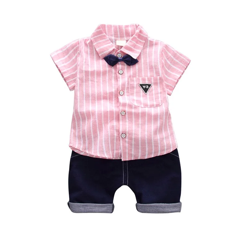 Летний комплект одежды для маленьких мальчиков футболка в полоску с галстуком