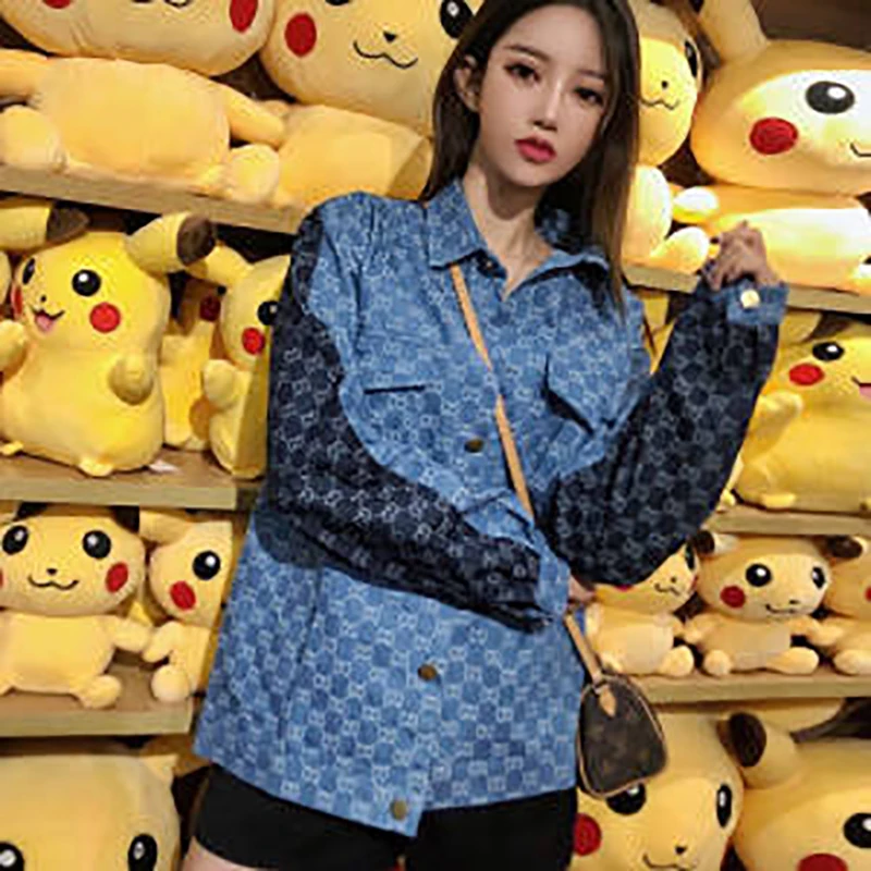 

New Plaid Denim Shirt Women's Splicing Spring and Autumn New Top Student Loose Couple Long Sleeve Sweater Jacket Fashion