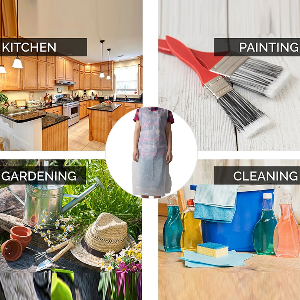 

100pcs Disposable Apron Transparent Cleaning Apron Kitchen Cooking Apron Dust-proof Water-proof Oil-proof