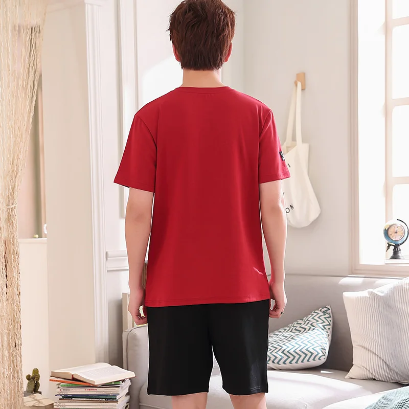 

Shorts Male Nightwear Red Cotton Comfortable Soft Pajamas Set For Men Spring Summer Sleepwear Cartoon Moon Panda Casual Set Tops