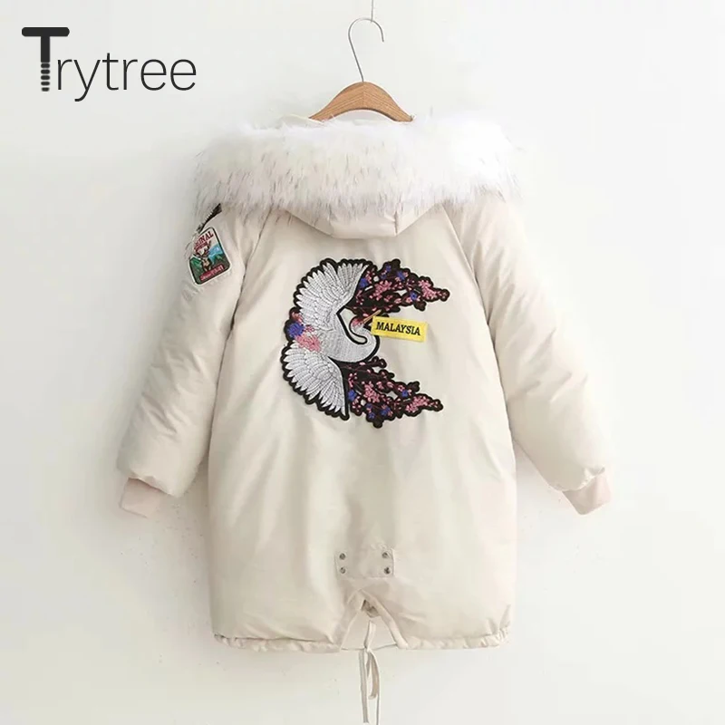 Trytree зимнее женское повседневное пальто с капюшоном на молнии карманами животный