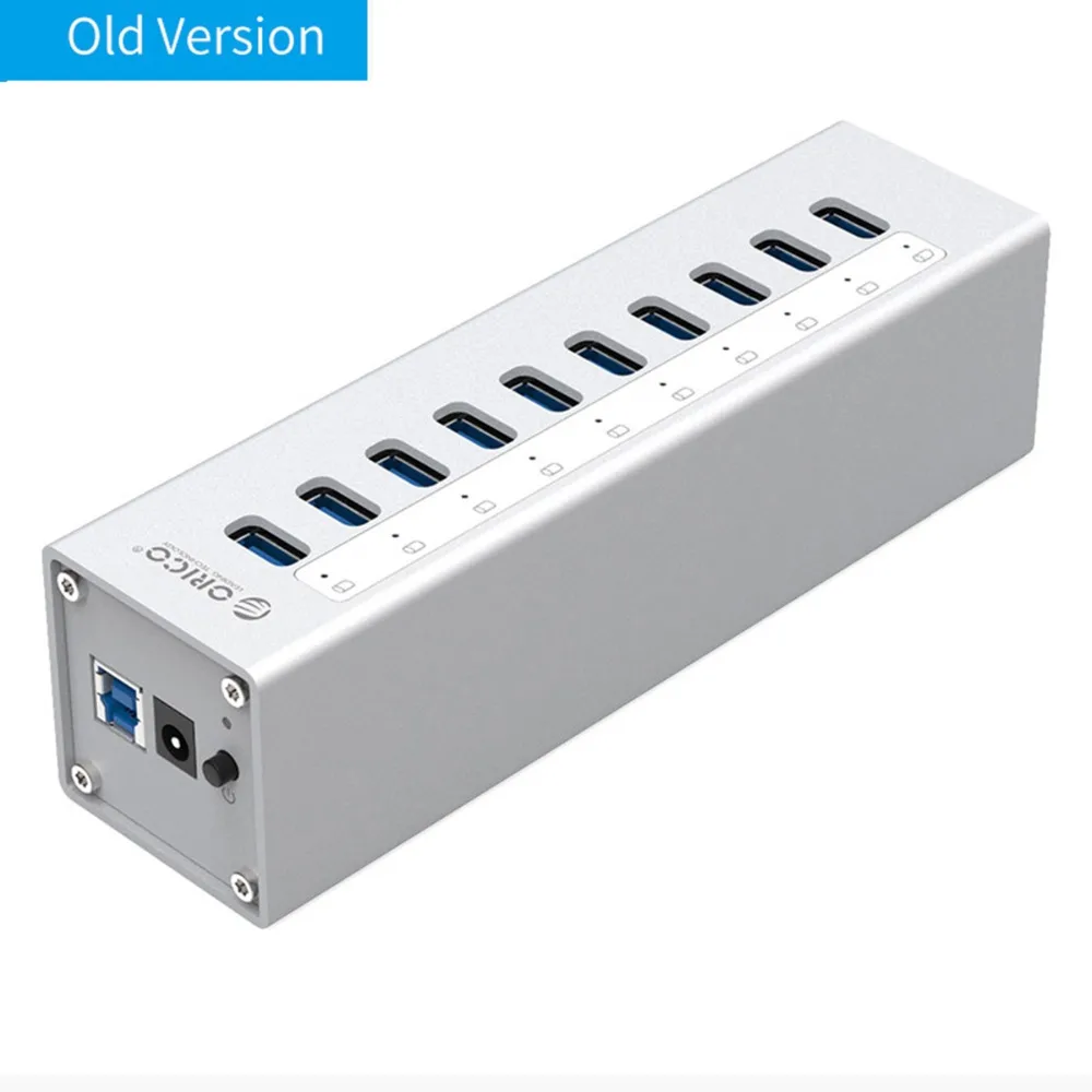 ORICO A3H10 USB 3,0 концентратор высокого качества с адаптером питания алюминиевый 10 портовый USB 3,0 концентратор-серебро