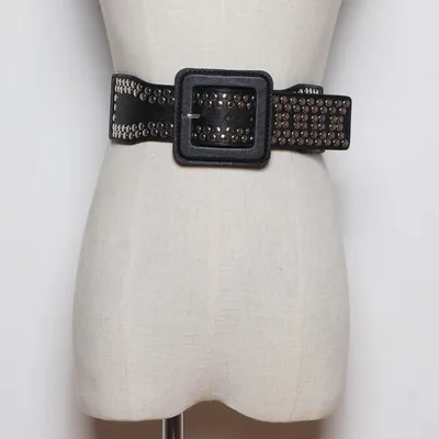 

2020 New Fashion Rivet genuine leather Cummerbunds female Dress Corsets Waistband Belts decoration wide belt