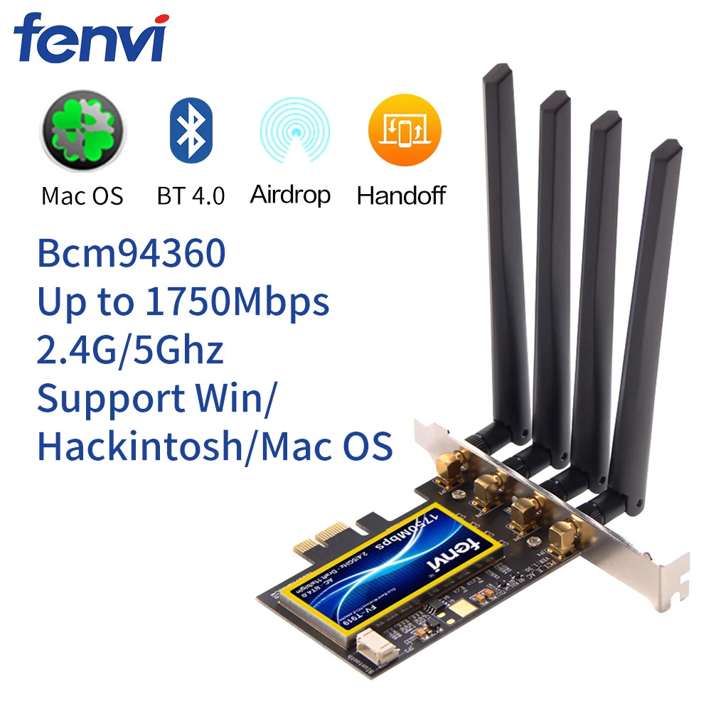 FV-T919 1750 Мбит/с двухдиапазонный 802.11AC Настольный Wifi адаптер Broadcom BCM94360 беспроводной Bluetooth 4,0 Mac OSX Hackintosh