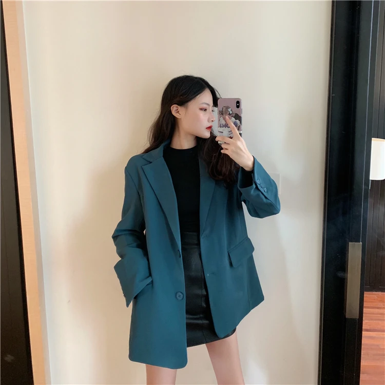 

2020 Autumn Winter Women's Blazers Button Pockets Formal Jackets Notched Outerwear England Style Tops