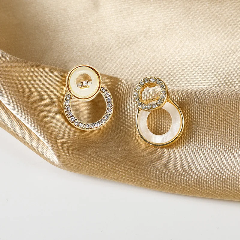 2020 модные золотые серьги Стразы с белыми ракушками двойные круглые