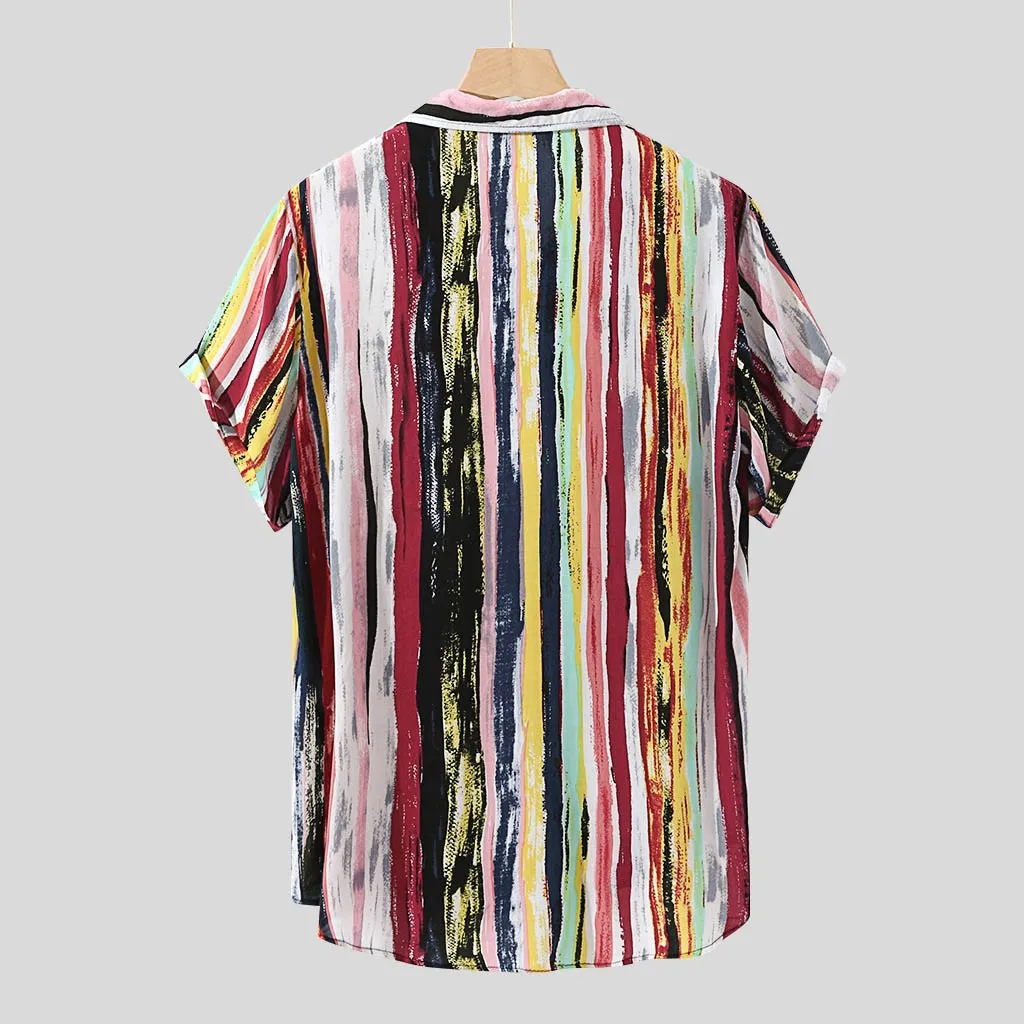 

Fashion Summer Mens Casual Multi Color Lump Chest Pocket Short Sleeve Round Hem Loose Shirts Blouse