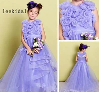 purple floral flower lace flower girls dresses waist flowers floor length girls birthday party gown photography custom made