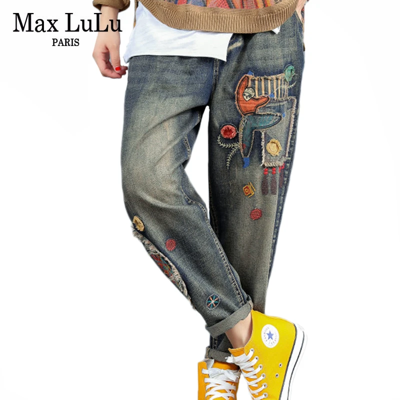 Max LuLu/осенние женские джинсы в Корейском стиле панк уличная одежда синие с