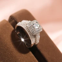 hoyon 14k gold color full diamond style micro set couple ring set princess ring fashion luxury wedding engagement ring for women