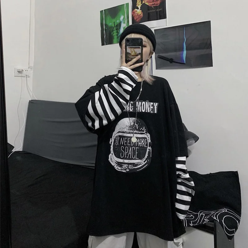 Женская Осенняя футболка большого размера с буквенным принтом повседневные