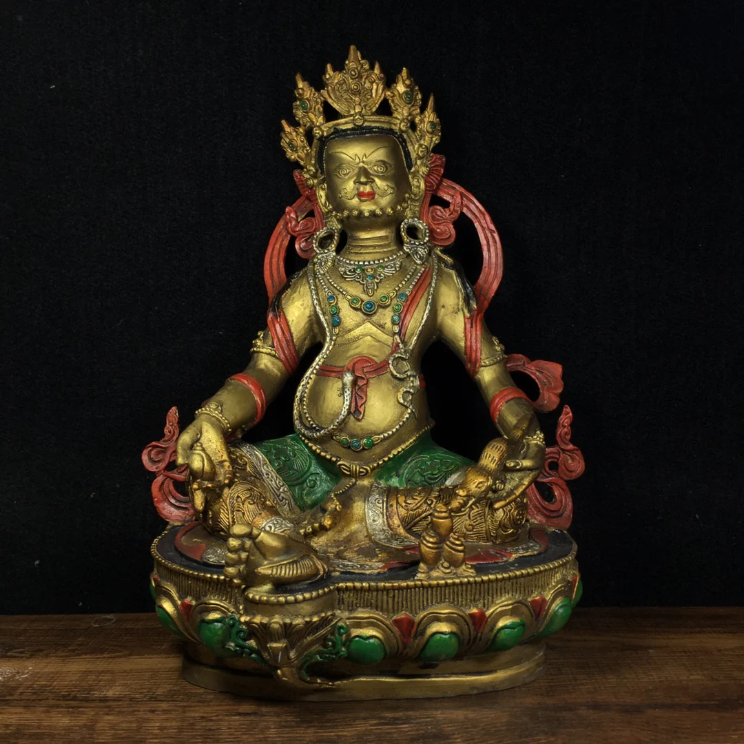 

Home Decor 12" Tibet Buddhism Old Bronze Yellow God of Wealth Statue Huang Caishen Tantra Protector Enshrine the Buddha