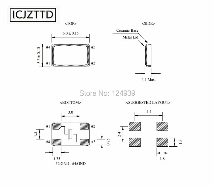 Кристаллы 6035 4P Crystal 6,0х3,5 мм 40,000 МГц 40МГц 40М 24,576 МГц 24,576М 19,6608 МГц 19,6608М 28,636 МГц 28,636М 28,63636 МГц.