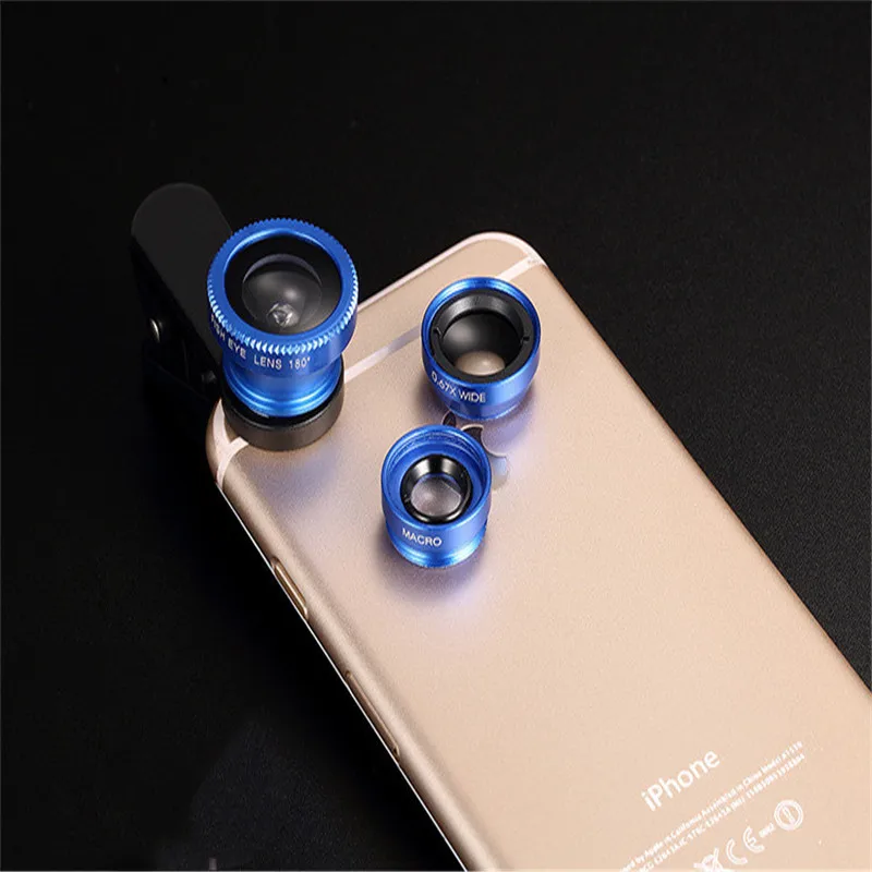 blue 3 in 1 Рыбий глаз широкоугольный Макро набор мобильный телефон съемки set3 в 1 объектив «рыбий глаз» с зажимом телефон камера комплект - Цвет: blue 3 in 1