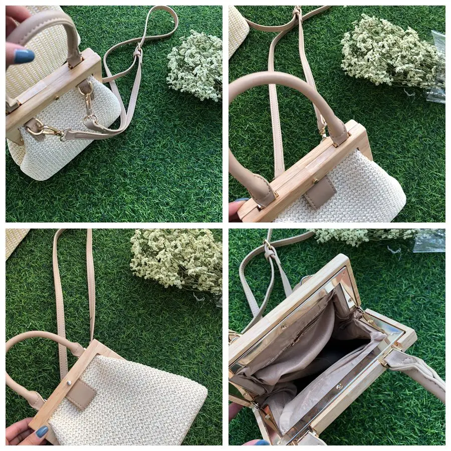 Винтажные плетеные соломенные женские сумки через плечо с деревянной ручкой