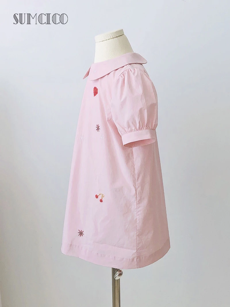 Хлопковое платье Sumcico для девочек с вышивкой бисером и блестками воротником в