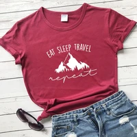 eat sleep travel repeat mountains t shirt hiking women fashion graphic funny grunge tumblr young hipster tees slogan tops l358
