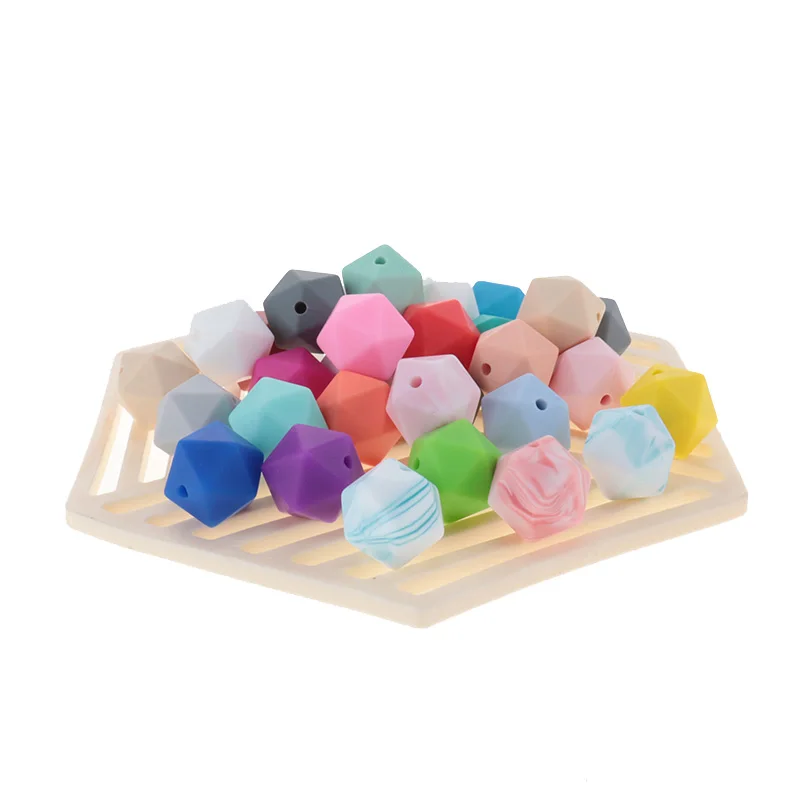 

10pc 14mm Silicone Icosahedron Baby Teether Beads Food Grade Infant Chewing Pacifier Chain Accessories Sensory Toys Shower Gift