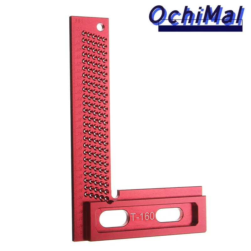 1Pcs Red Woodworking Square Positioning Metric Measuring Angle Ruler Hole Aluminum Alloy Carpenter Scriber Hole Line Drawing