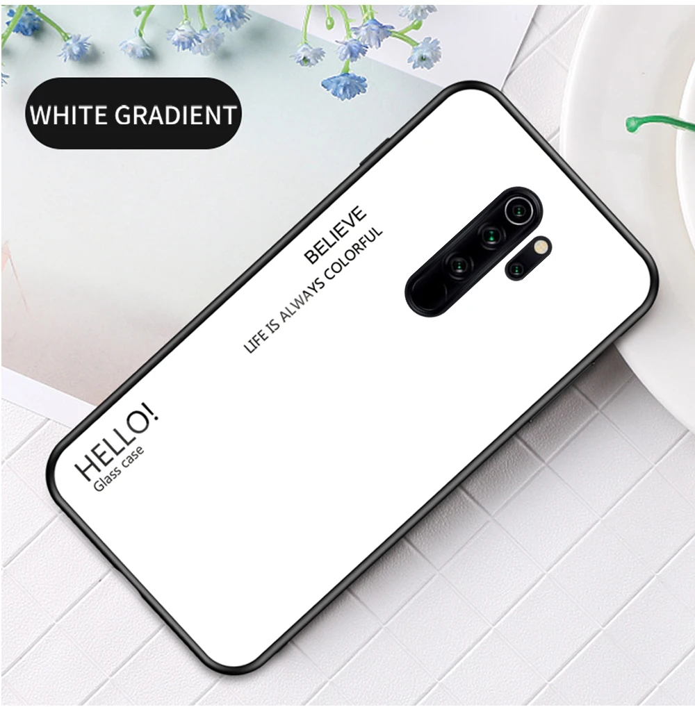 Стеклянный чехол градиентного цвета для Xiao mi Red mi Note 8 Pro Note 7 8 Xiaomi mi 9 mi Play Red mi 7A K20 K20 Pro Pocophone F1 - Цвет: Белый