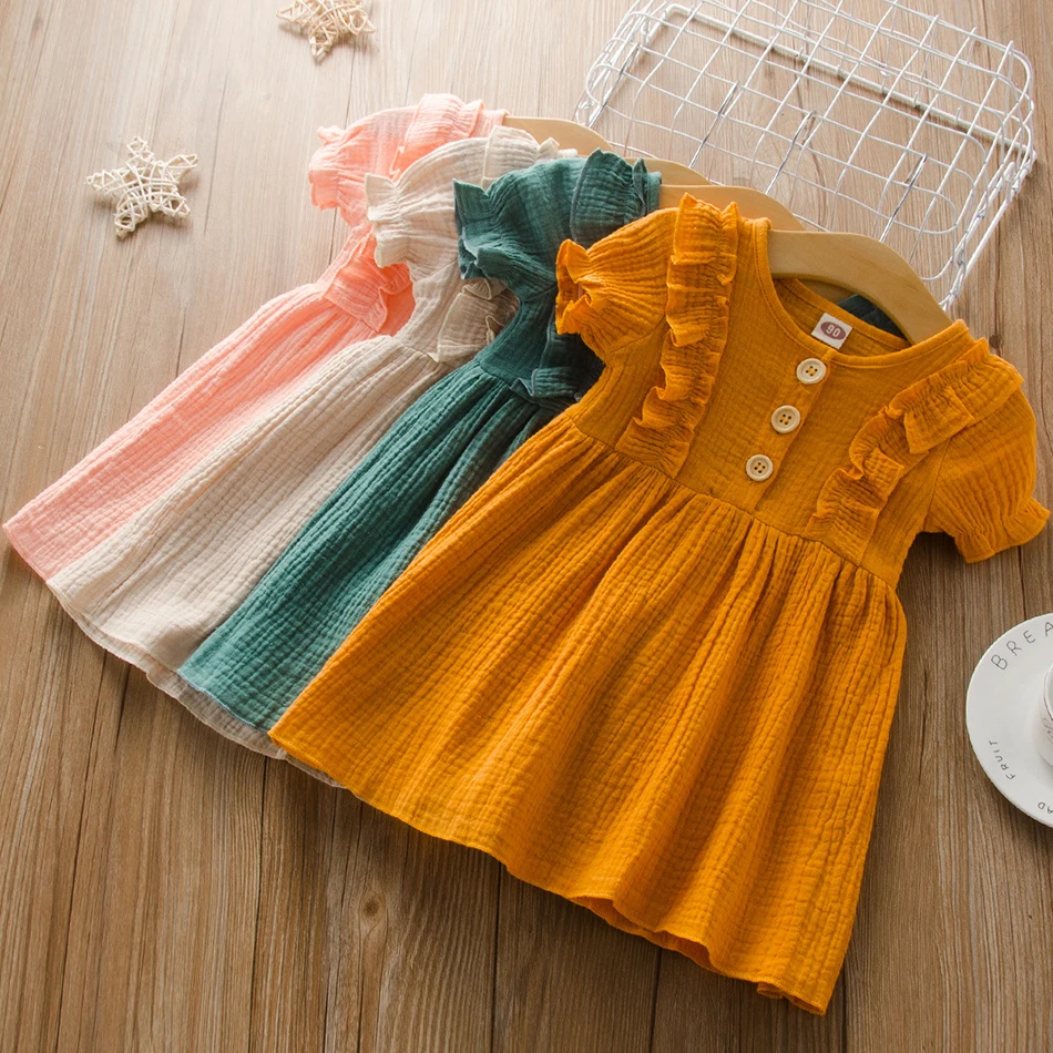 

Toddler Kid Baby Girl Summer Dress Ruffles Sleeves Cotton Linen Party Children Girls Casual Button Pocket Dress Sundress JYF