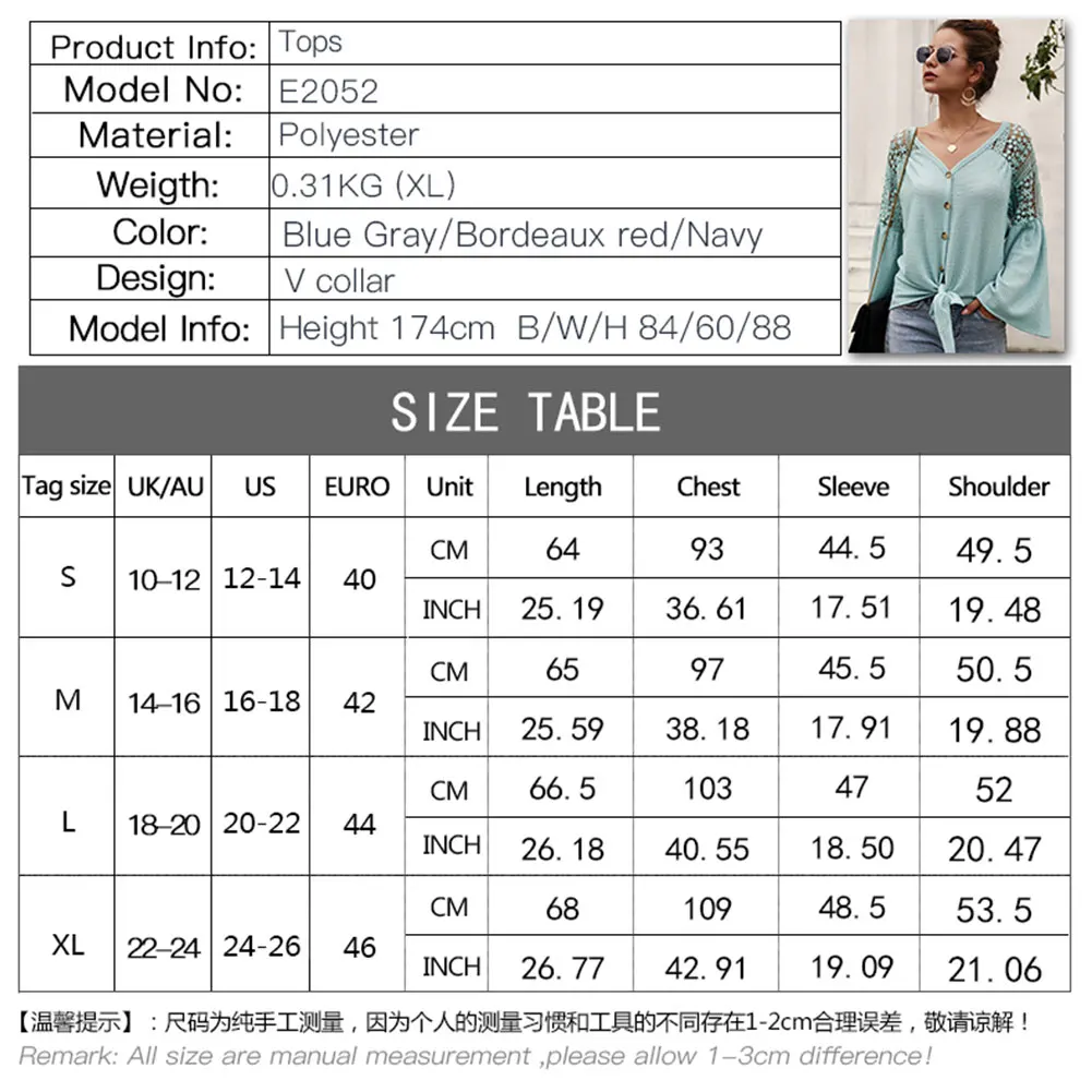 

Women Lace Patchwork Knitwear Blouse Solid Color Flare Sleeve V-neck Single-breasted Cardigan