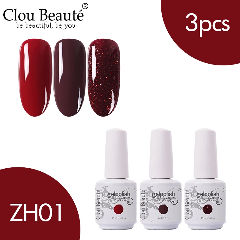 ZH01 Clou Beaute 3 шт. 15 мл Гель-лак набор УФ светодиодный лак для ногтей для маникюра УФ-гель для ногтей Топ УФ светодиодный гель для ногтей Гибридный гель для ногтей - Цвет: ZH01