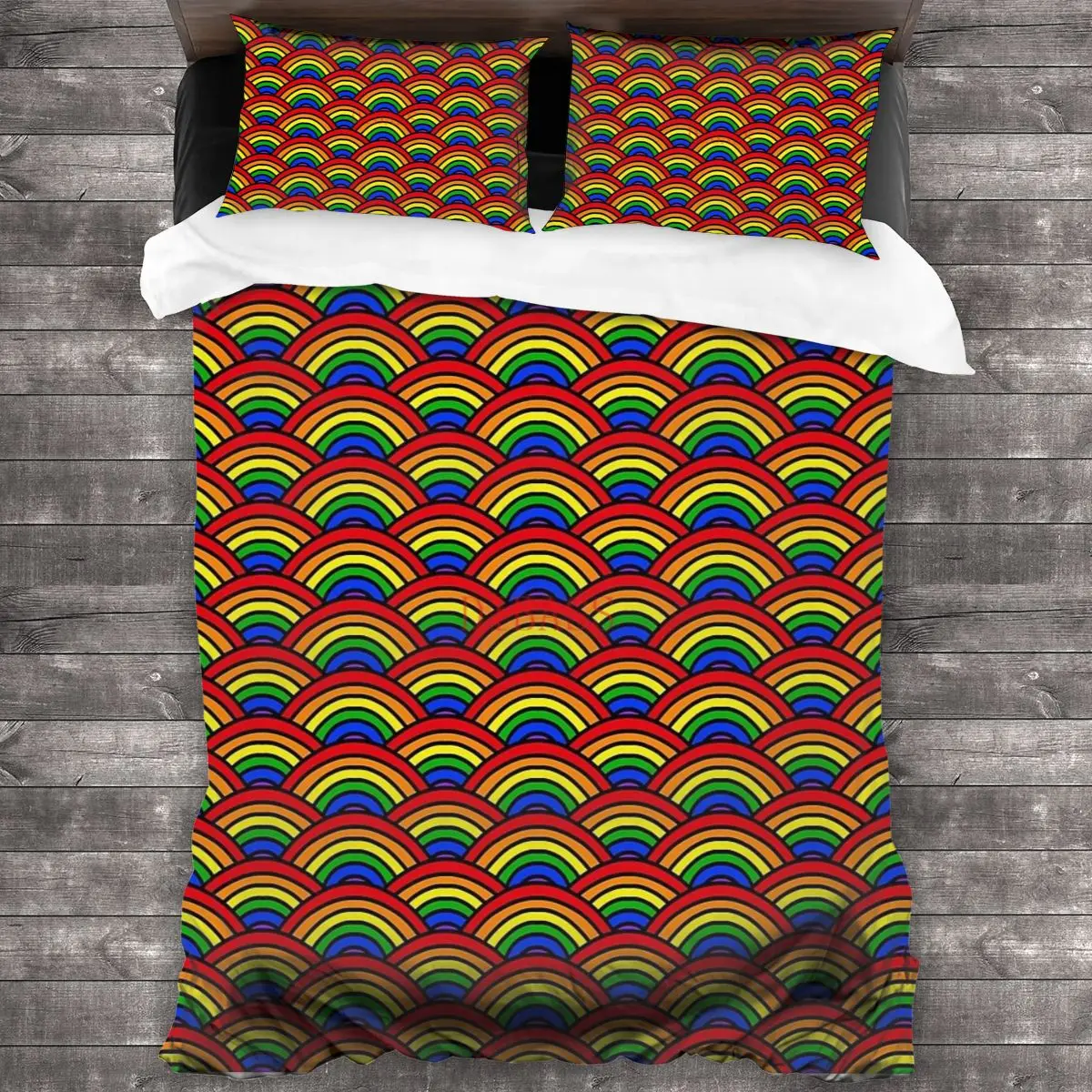 

Rainbow Scallop 100%Pure Cotton Comforter Set with 2 Pillowcase,Soft Microfiber Duvet Cover Set, Bedding Sets Bed Set