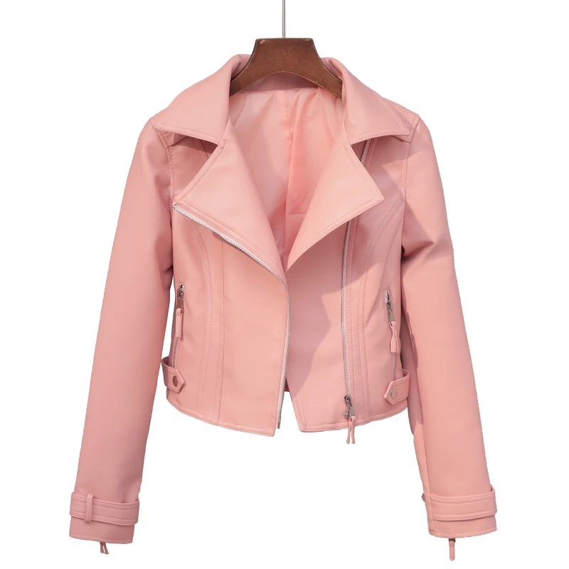 Куртка женская демисезонная из искусственной кожи розовый | Женская одежда