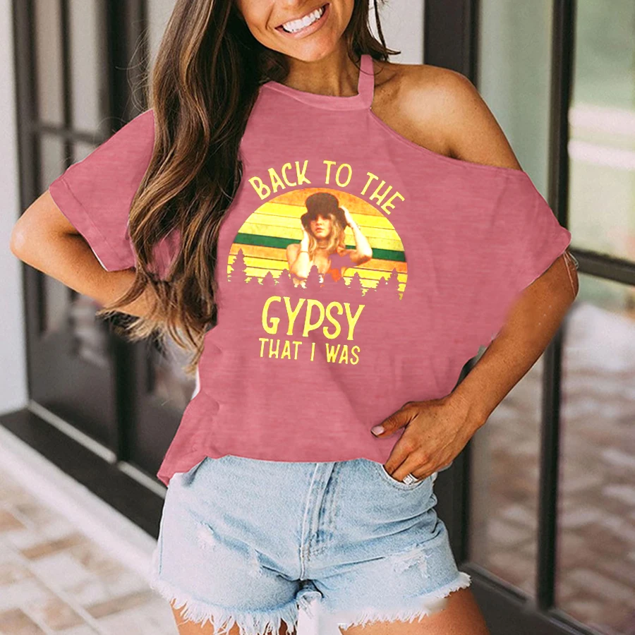

Stevie Nicks T-shirt Fashion Retro Print Drop Shoulder Collar Short Sleeve T-shirt