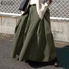 Юбка ZANZEA женская с завышенной талией, винтажная однотонная длинная Повседневная Свободная льнявечерние вечерняя юбка-макси, стильная юбка