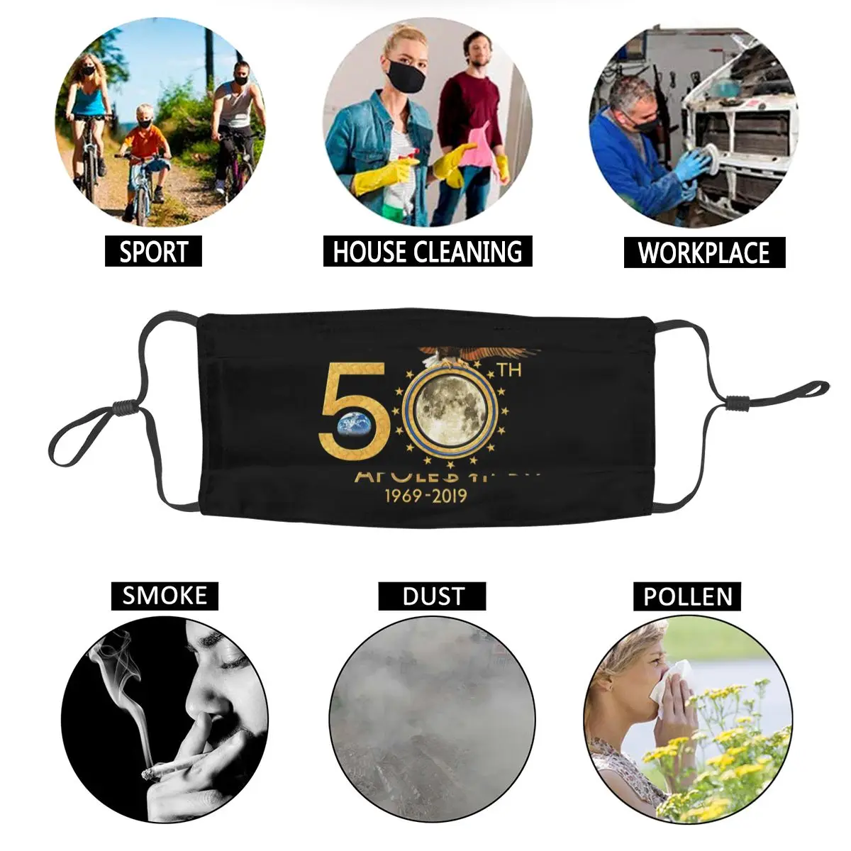 

51th Anniversary Apollo 11 Moon Landing 1969-2020 Face Mouth Mask Quality Anti Haze Dust Protection Mask Respirator Muffle