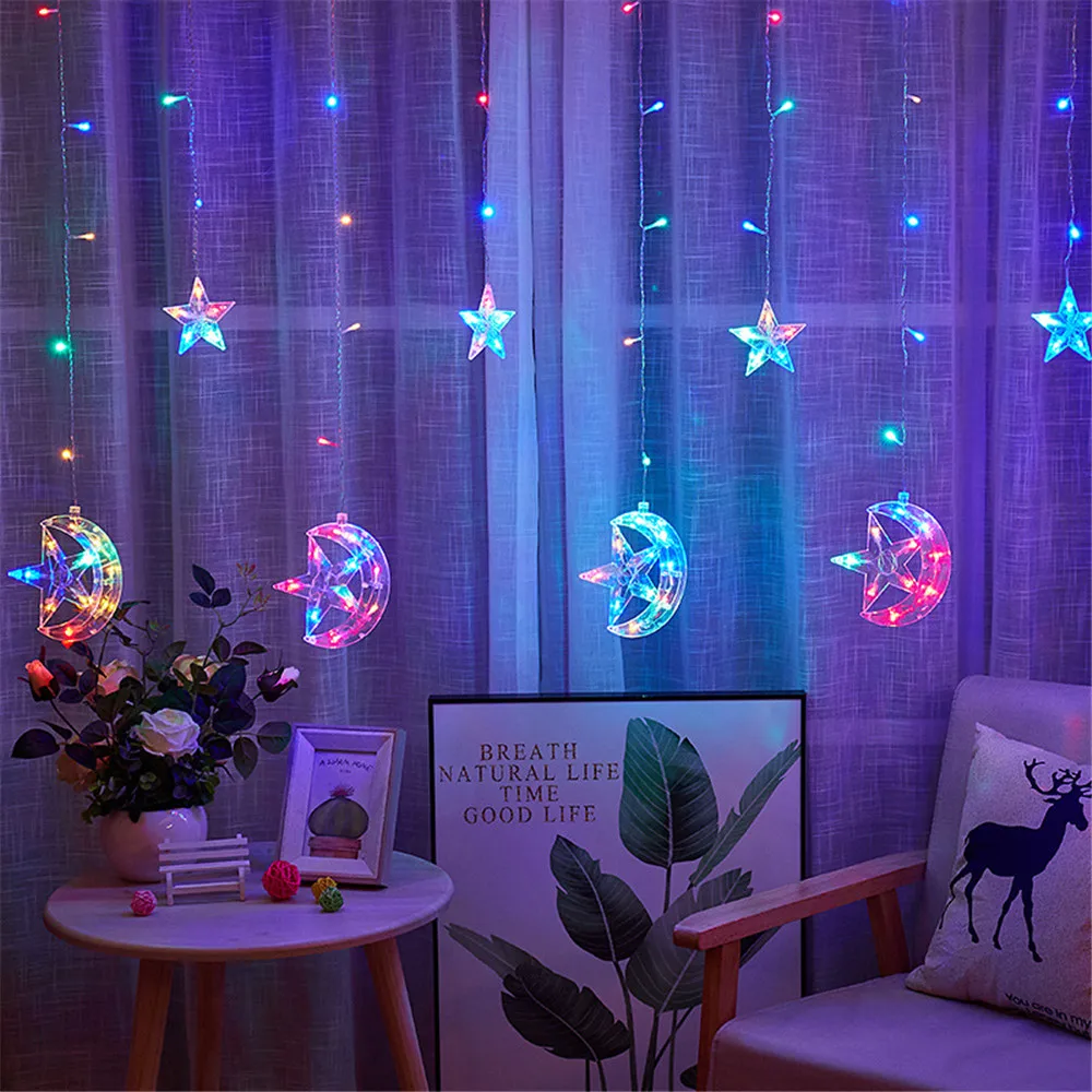 

1Set 3.5m Ramadan Star&Moon LED Garland Curtain String Lights EID Mubarak Decoration Wedding Birthday Party Supplies