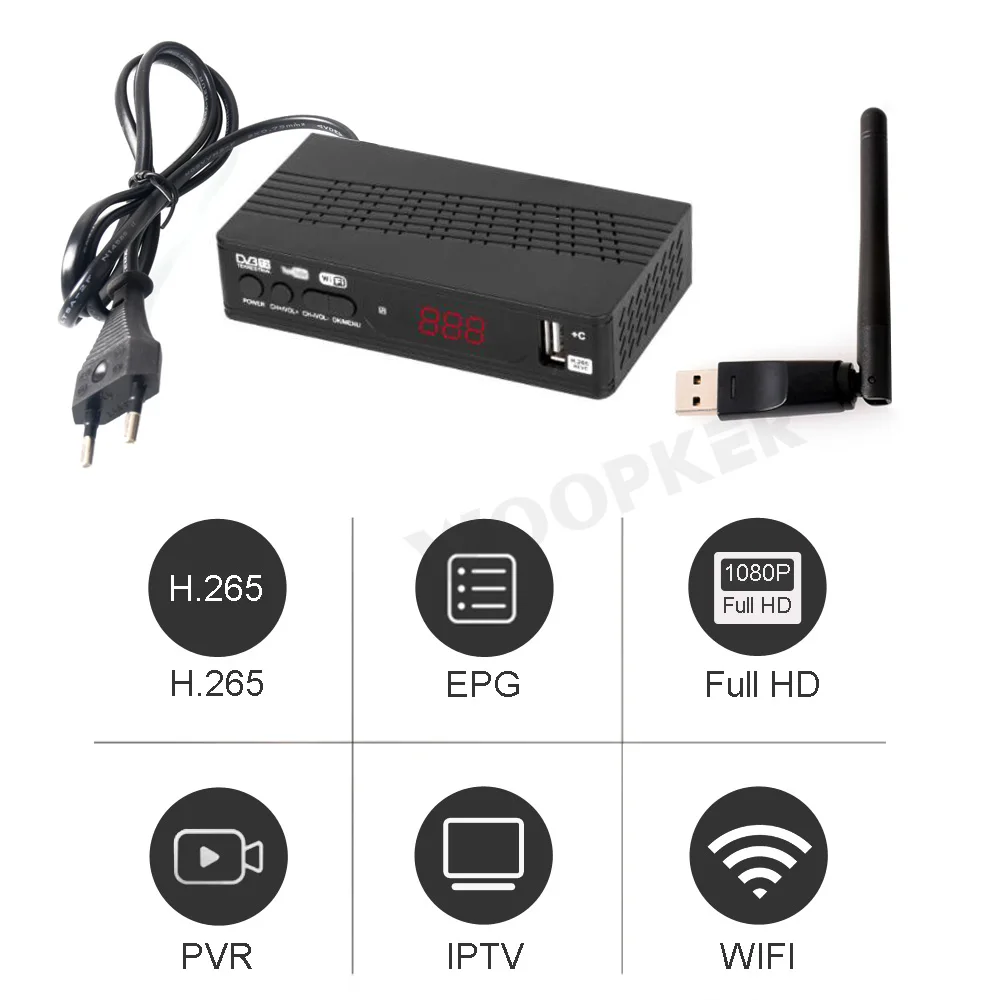 Европа 10 бит HEVC DVB T2 H.265 трансляционный тюнер преобразователь 265 ТВ Декодер