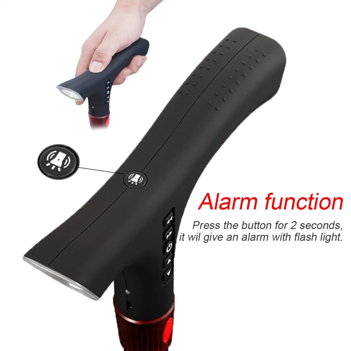 

Adjustable Safety Smart Led Walking stick Cane MP3 FM Radio Alarm Function USB Charging 3 Head T Handlebar Trekking Poles