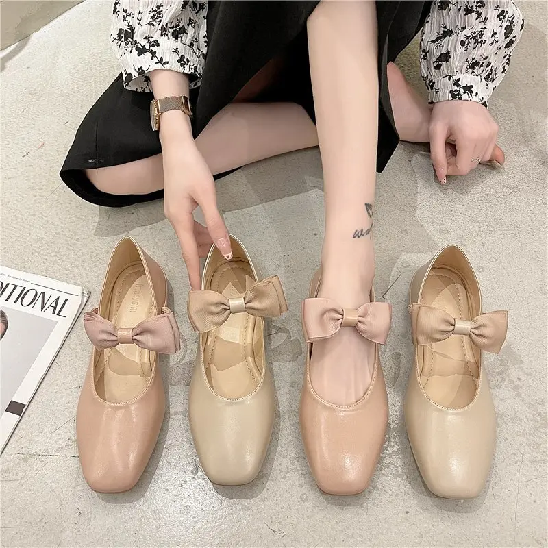 

Shoes Woman 2021 Bow-Knot Elegant Casual Female Sneakers Square Toe All-Match Flats Modis New Butterfly Retro Summer Dress Cute