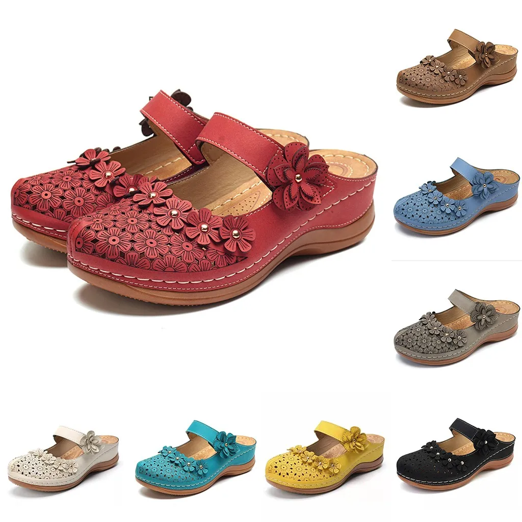 Сандалии женские винтажные с круглым носком удобные босоножки на мягкой подошве