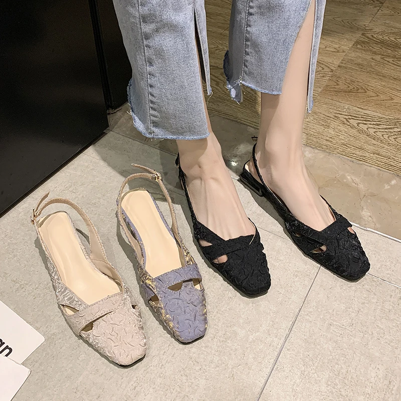 

Comfort Shoes for Women 2021 Summer Female Sandal Block Heels Low New Girls Chunky Beige Closed Fashion Clear Scandals PU Back S