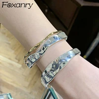 foxanry minimalist 925 sterling silver width bracelet for women ins fashion vintage punk irregular pattern party jewelry gifts