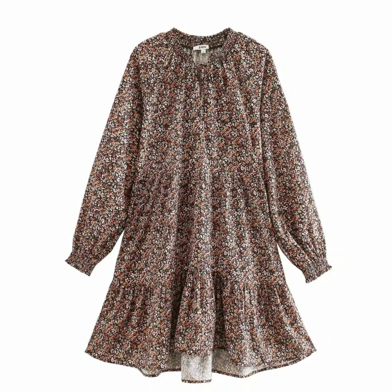 Новое Женское винтажное мини платье с v образным вырезом и цветочным принтом