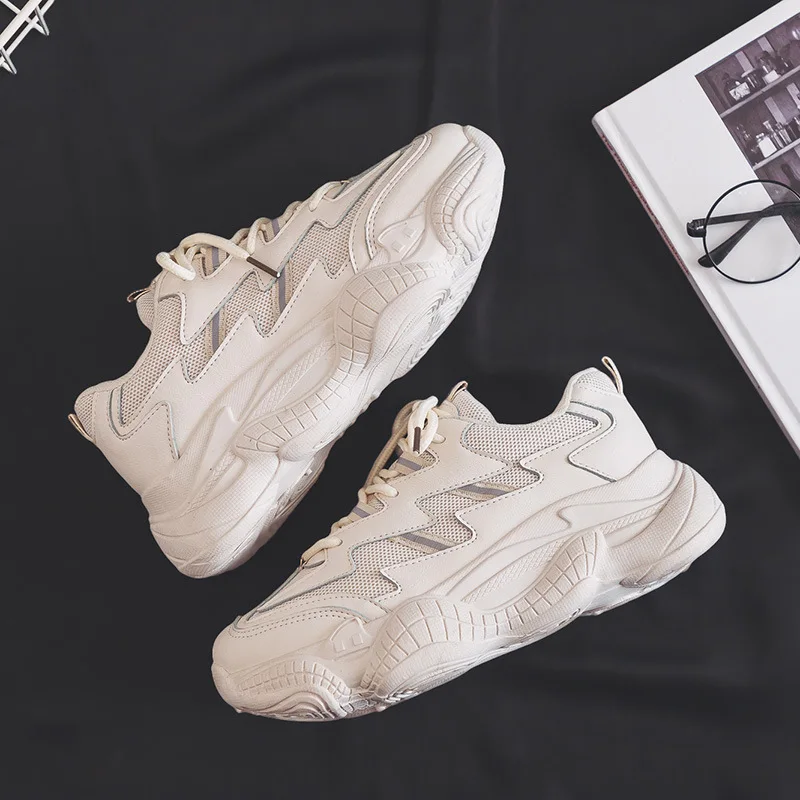 Женские кроссовки на платформе в стиле ретро белые из дышащей сетки C2 13 осень