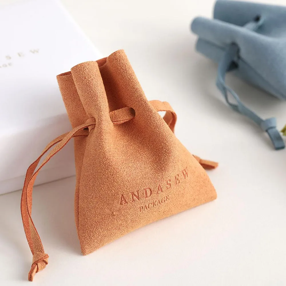 Pаспродажа Органайзер для ювелирных изделий из микрофибры, замшевый мешок на шнурке с логотипом под заказ, деловой брендовый рельефный упаковочный ши...