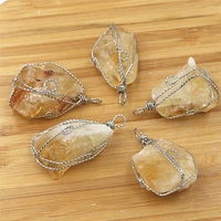 hot 6 pcsbox wholesale natural stone chakra aura female jewelry making raw ore thread wrapped irregular citrines pendant