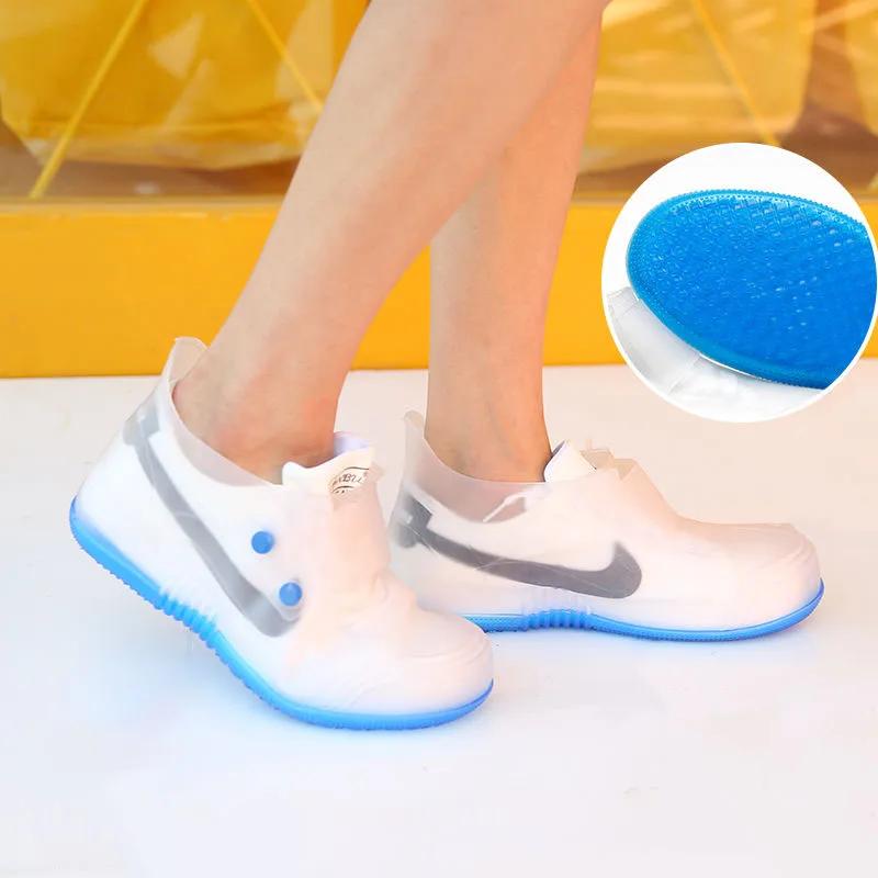 

Men Women PVC Shoes Covers Thicken Shoe Protector White Transparent Rain Shoe Covers With Buttons Reusable Waterproof Overshoes