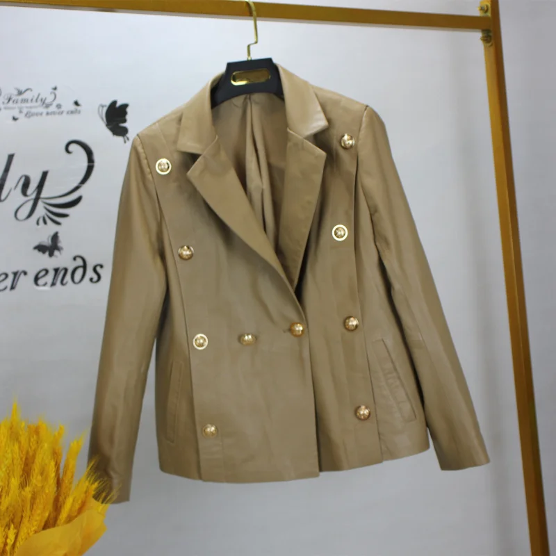 Пиджак женский из натуральной кожи на пуговицах демисезонный | Женская одежда