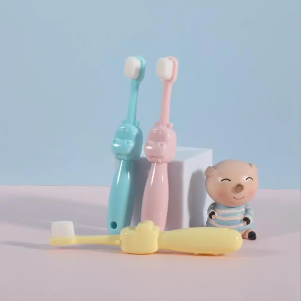 

Зубная щетка детская с мягкой щетиной, мультяшный чистый цвет, в стиле Бегемот, ручная зубная щетка с языком для малышей