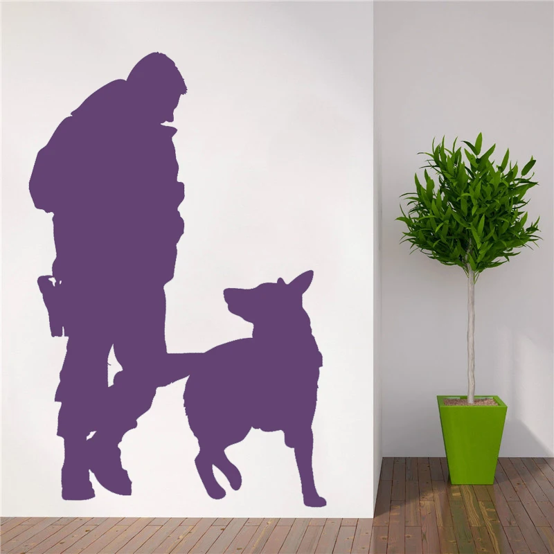

Policeman And Dog Wall Decals Art Design Police Station Decoration Housewares Livingroom Bedroom Decor Removable Sticker DW10050