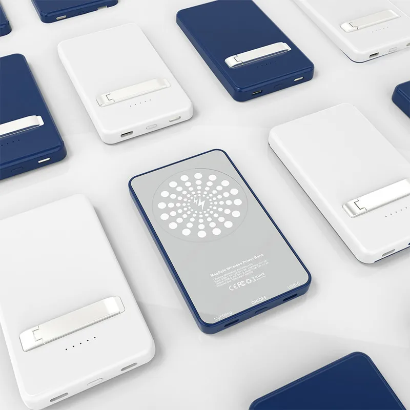 

Magnetic wireless charger 5000mAh power bank suitable for iPhone 12 Pro Max Mini backup stand portable compact external battery